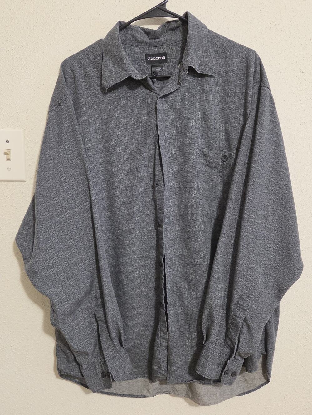 Vintage Claiborne Mens XL Rayon Geometric Medallion Print Long Sleeve Shirt Gray
